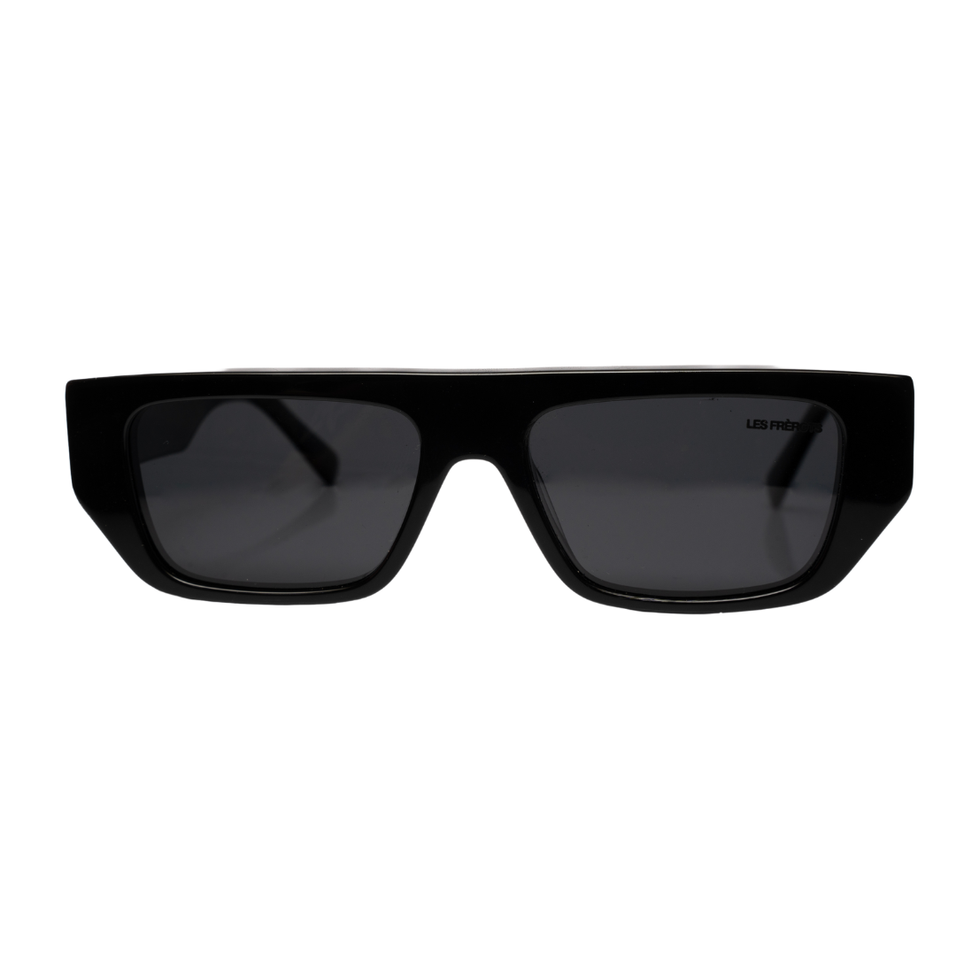 Black futuristic rectangle sunglasses, front angle