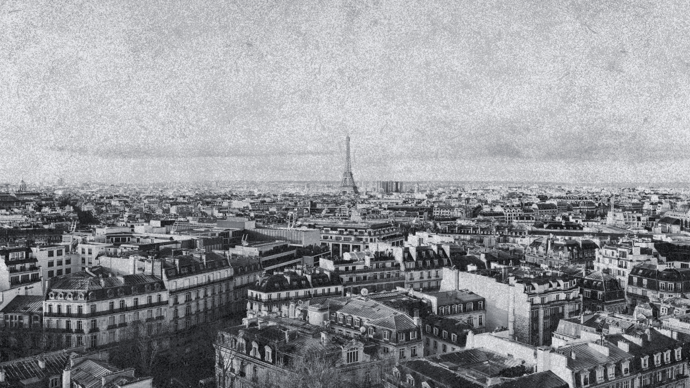 Background photo of Paris in black and white, from air perspective