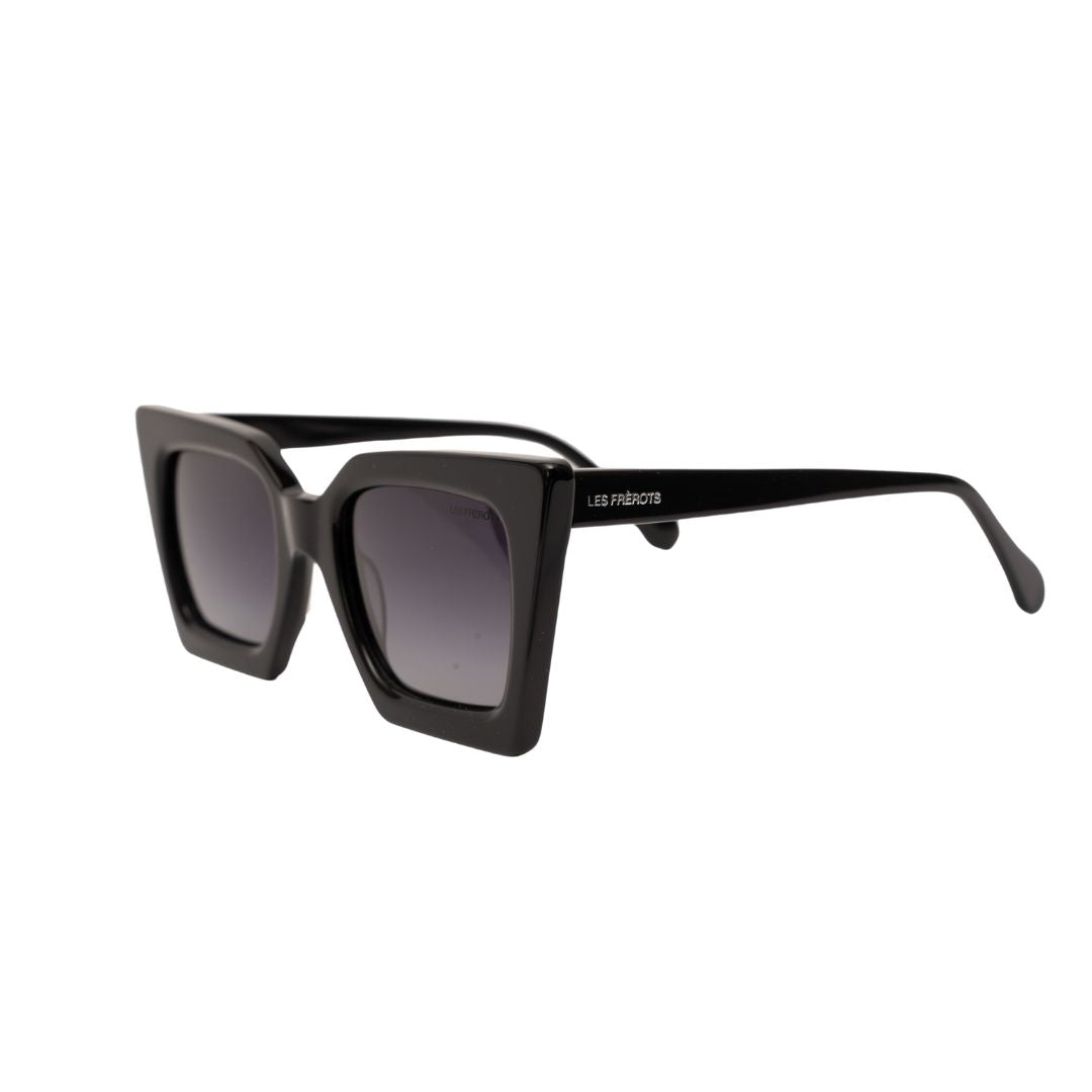 Black cat eye oversize sunglasses for women, left side angle 