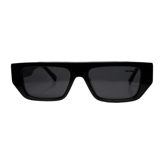Black futuristic rectangle sunglasses, front angle