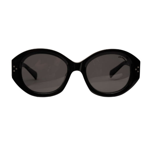 Black oval oversize sunglasses for woman, front angle 