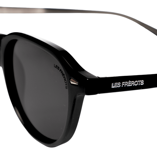 Black oval sunglasses for men, close front angle 