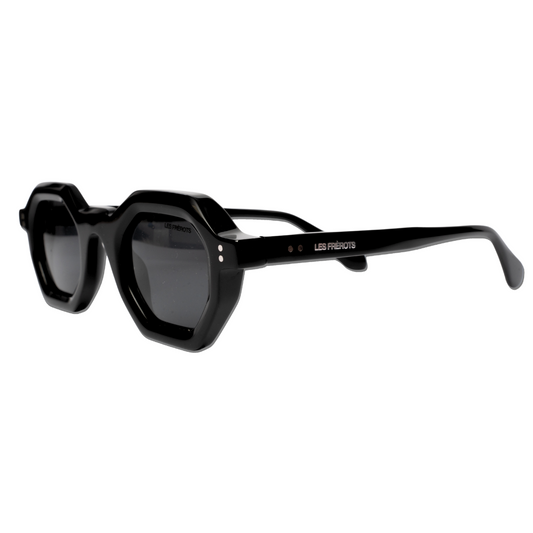 Black rectangle sunglasses with thin frame, left side angle