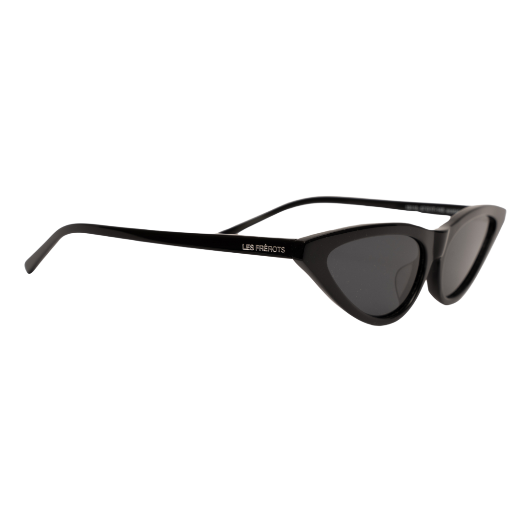 Black small cat eye sunglasses for women, right side angle 