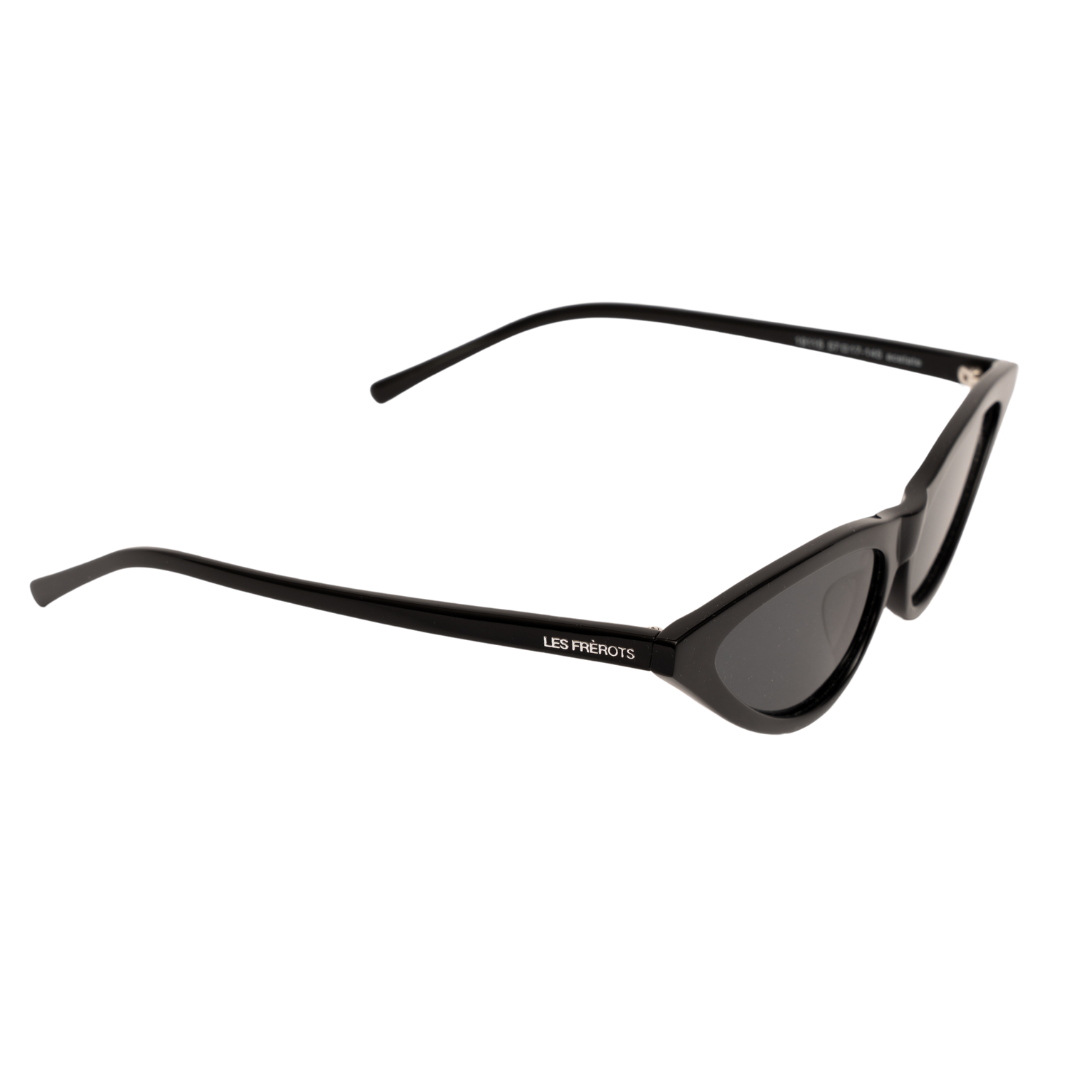 Black small cat eye sunglasses for women, upper right angle