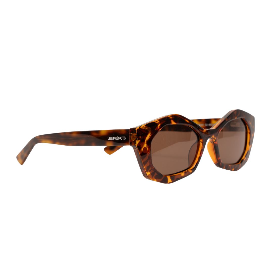 Brown rectangle sunglasses for women, right side profile