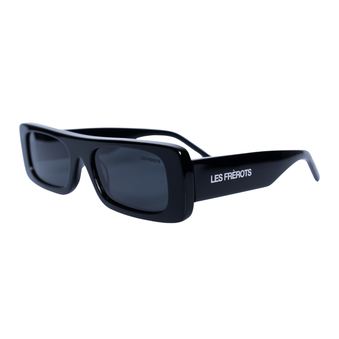 Futuristic black sunglasses left side angle 
