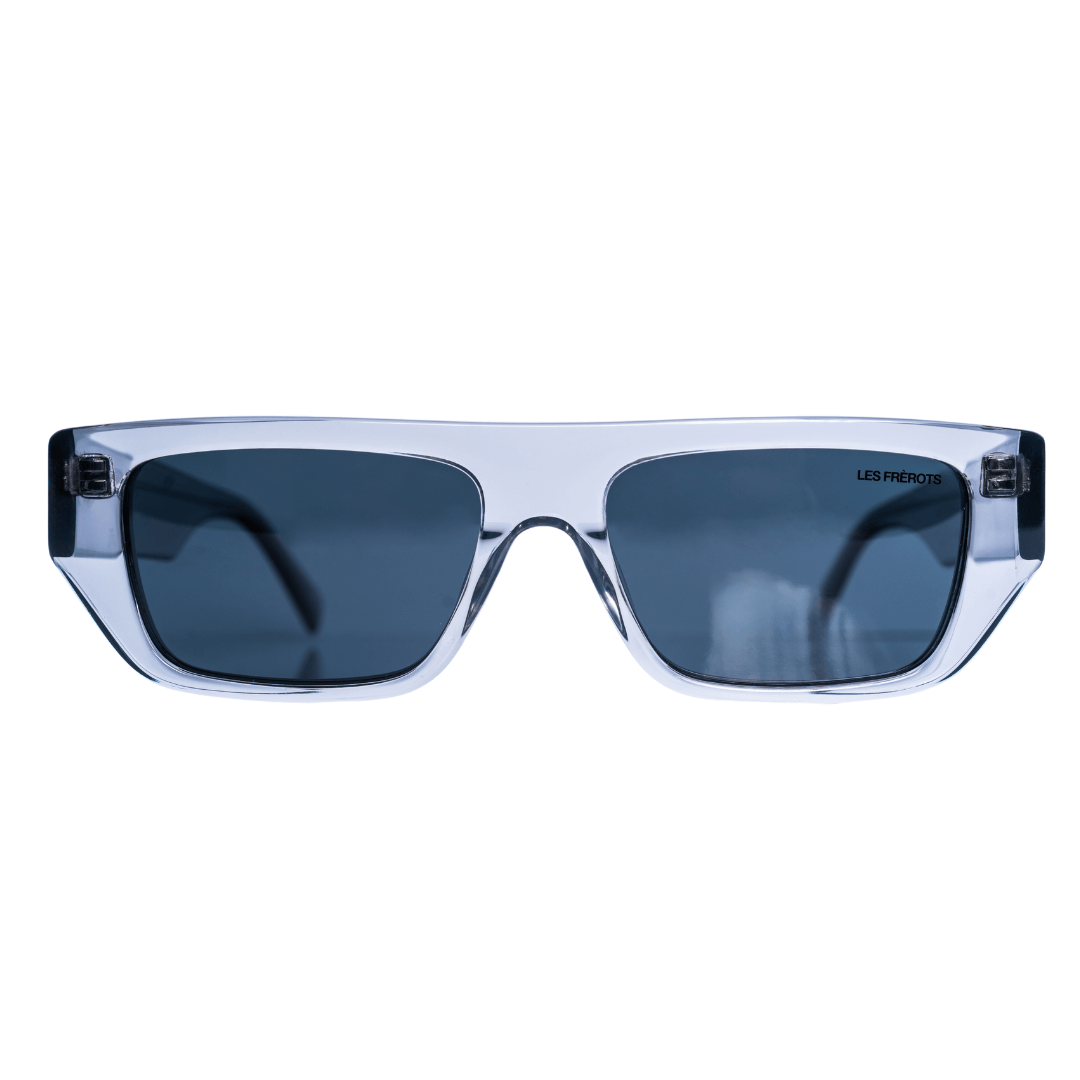 Futuristic transparent sunglasses, front angle 