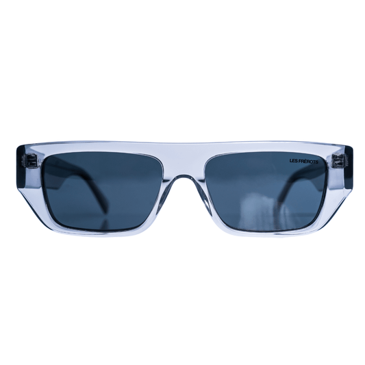 Futuristic transparent sunglasses, front angle 