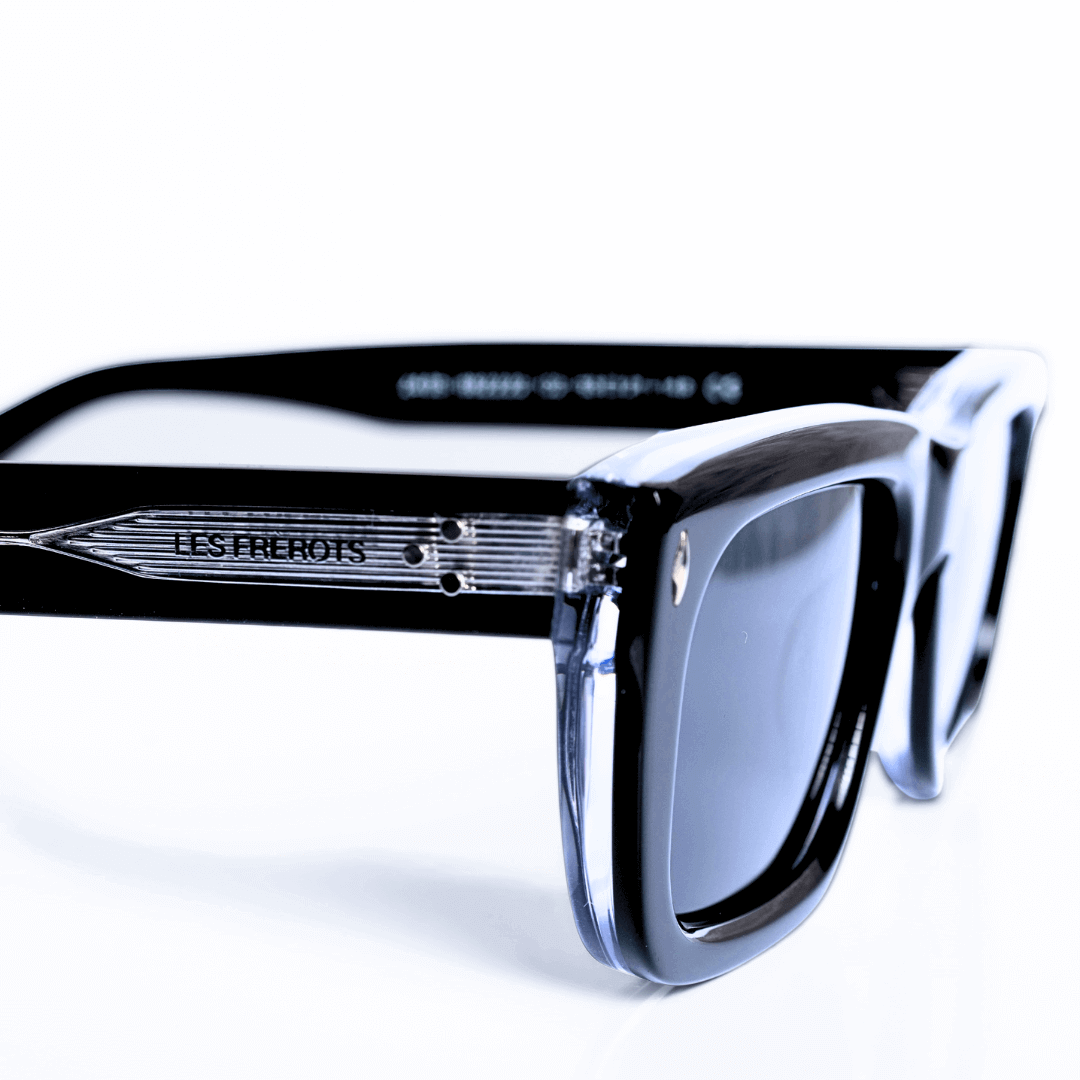 Metal black rectangle sunglasses for men, closer right side angle