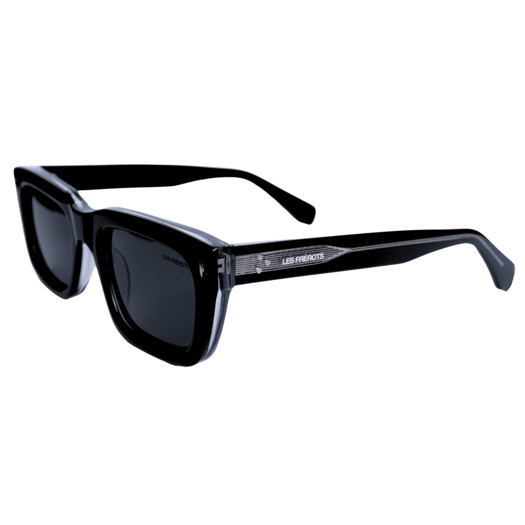 Metal black rectangle sunglasses for men, left angle