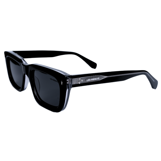 Metal black rectangle sunglasses for men, left angle