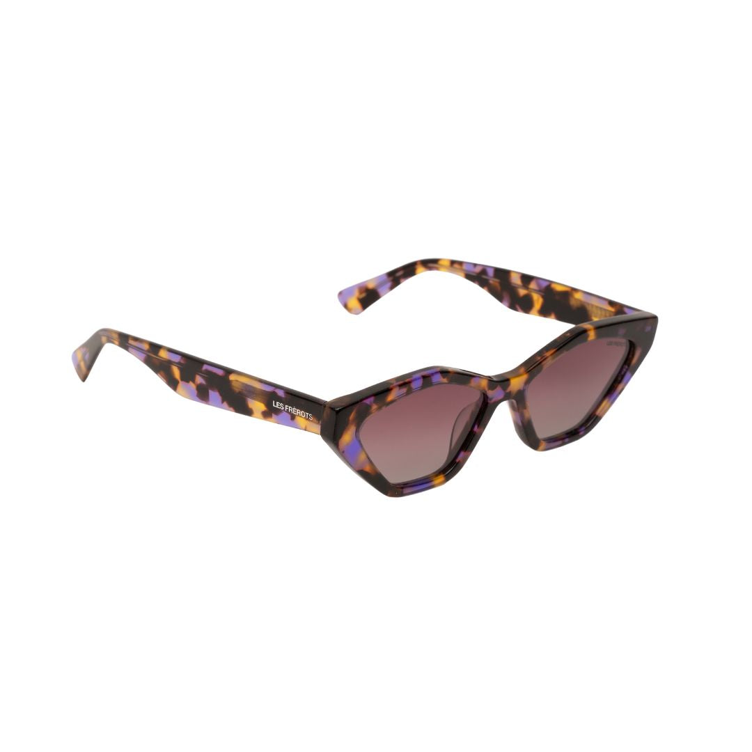 Pink-brown rectangle sunglasses for women, right upper side angle