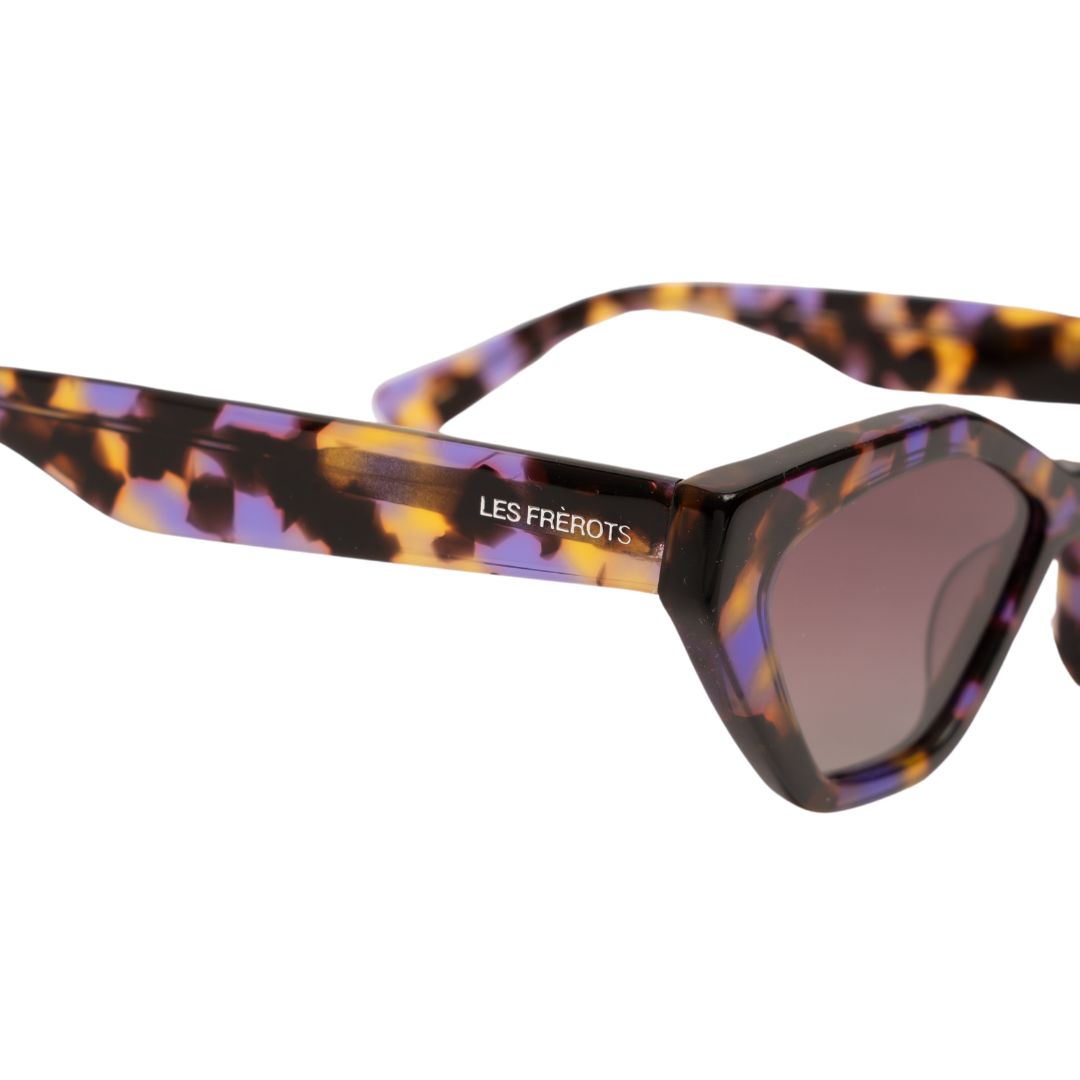 Pink-brownrectangle sunglasses, closer right side angle