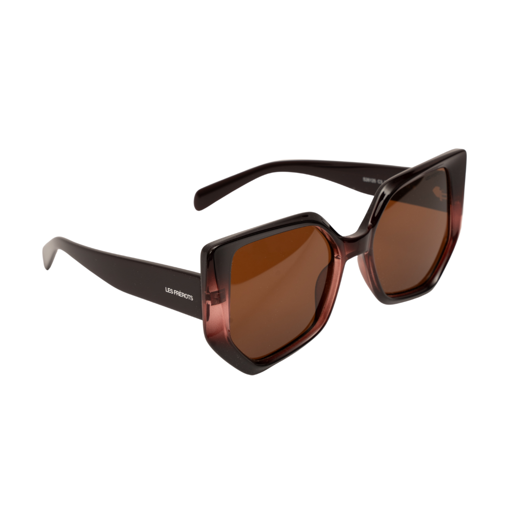 Rose gold cat eye oversize sunglasses, right side upper angle