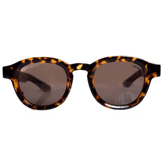 Vintage designed brown oval sunglasses for men, front angle 
