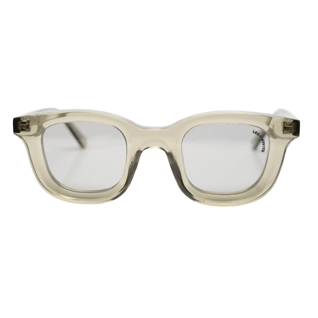 Vintage green sunglasses for men with transparent lens, front angle 